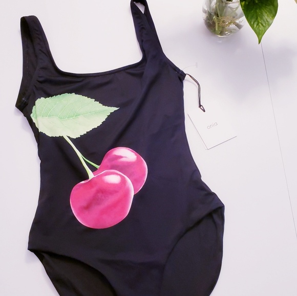 $195 NWT ONIA Anthro Cherry Leaf One Piece Swim - Picture 3 of 11